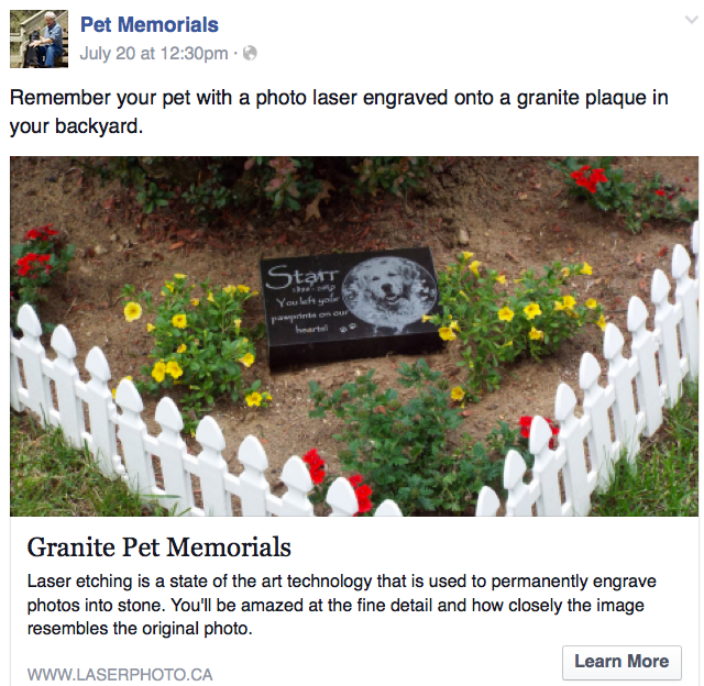 online advertising granite pet memorials